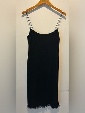 Westcott Black Plisse Micro Pleated Lettuce Ruffle Hem Slip Dress